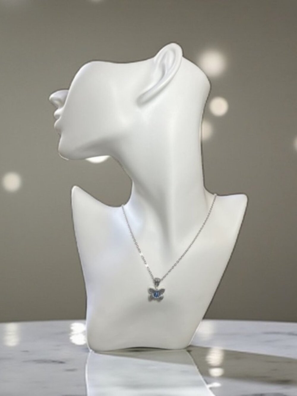 Elegant Silver Tone Nazar Butterfly Pendant Necklace